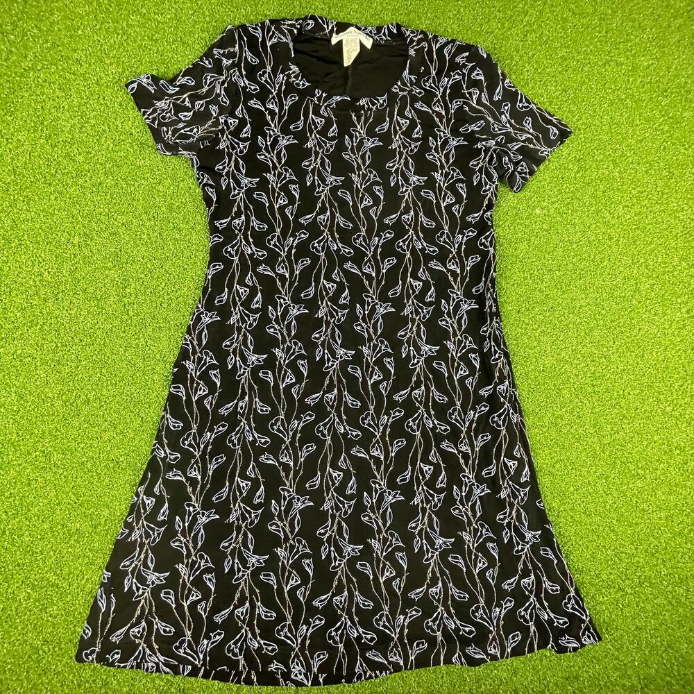 VTG Ronni Nicole by Ouida Black Floral Rhinestones Slinky Fit & Flare Dress SZ12